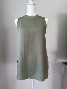 Vince Womens Sleeveless Blouse Top Size S Green High Neck Side Slit Minimalist